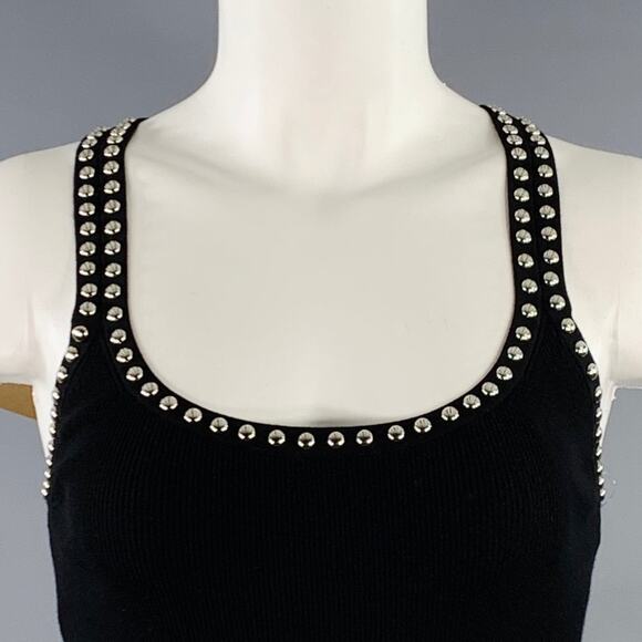 MICHAEL KORS S Black Silver Viscose Blend Rib Knit Studded Tank Casual Top - Picture 2 of 6